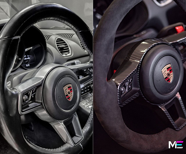 Карбоновый декор и перетяжка руля Porsche Boxster